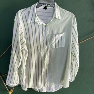 Green and White Striped Women's Blouse